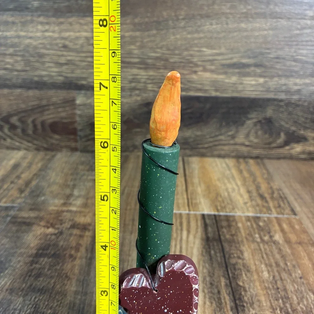 Primitive Wooden Candle Set 3 Rustic Heart Star Base Distressed Folk Art Decor
